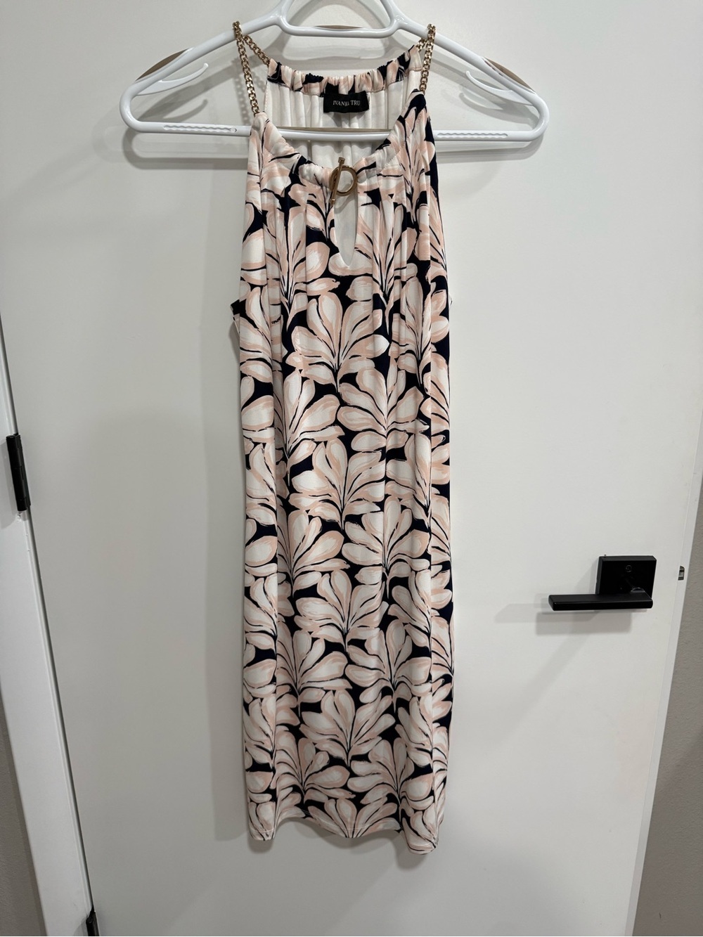 Ivanka Trump Sleeveless Floral Midi Dress Chain Hardware Keyhole Neck Size S